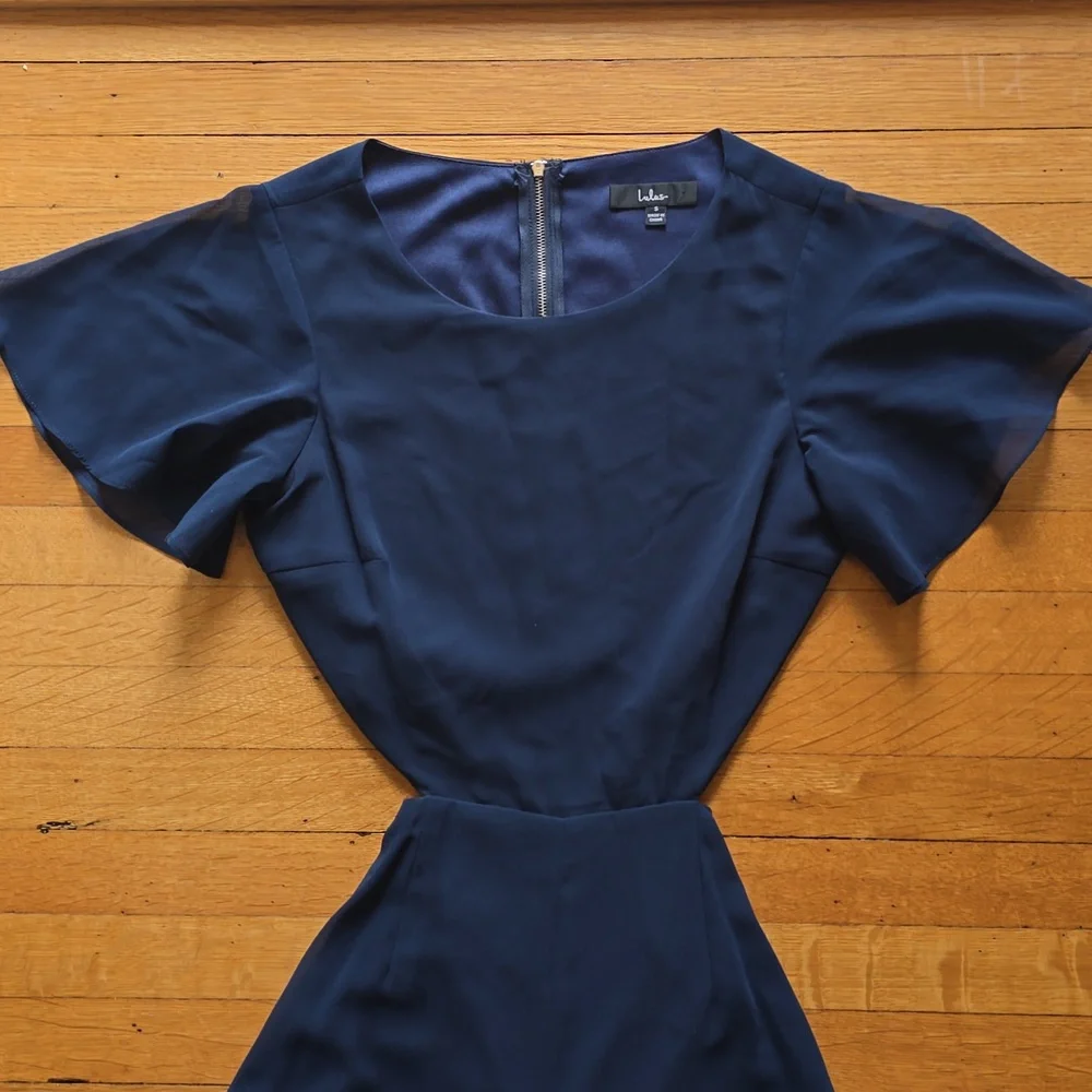 Lulus, Toast to You, Navy, Flutter Sleeve Cutout Jumpsuit, EUC, Women's S - Picture 3 of 16